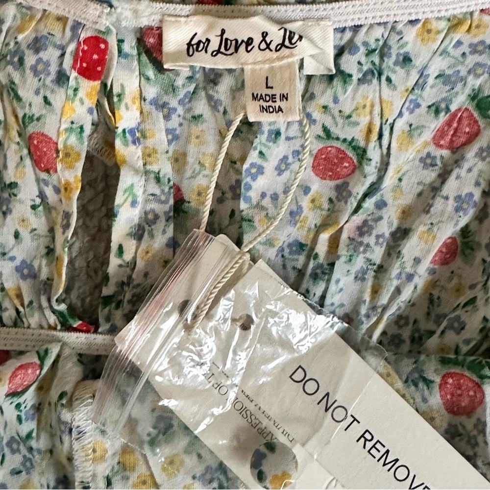 For Love & Lemons Strawberry Kiss Ruffled Floral Cotton Mini Dress, NWT, Size L - Picture 8 of 13